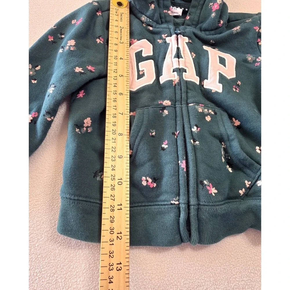 Baby Gap Floral Zip Hoodie 12-18 Months Green Pink Fleece Hooded Sweatshirt